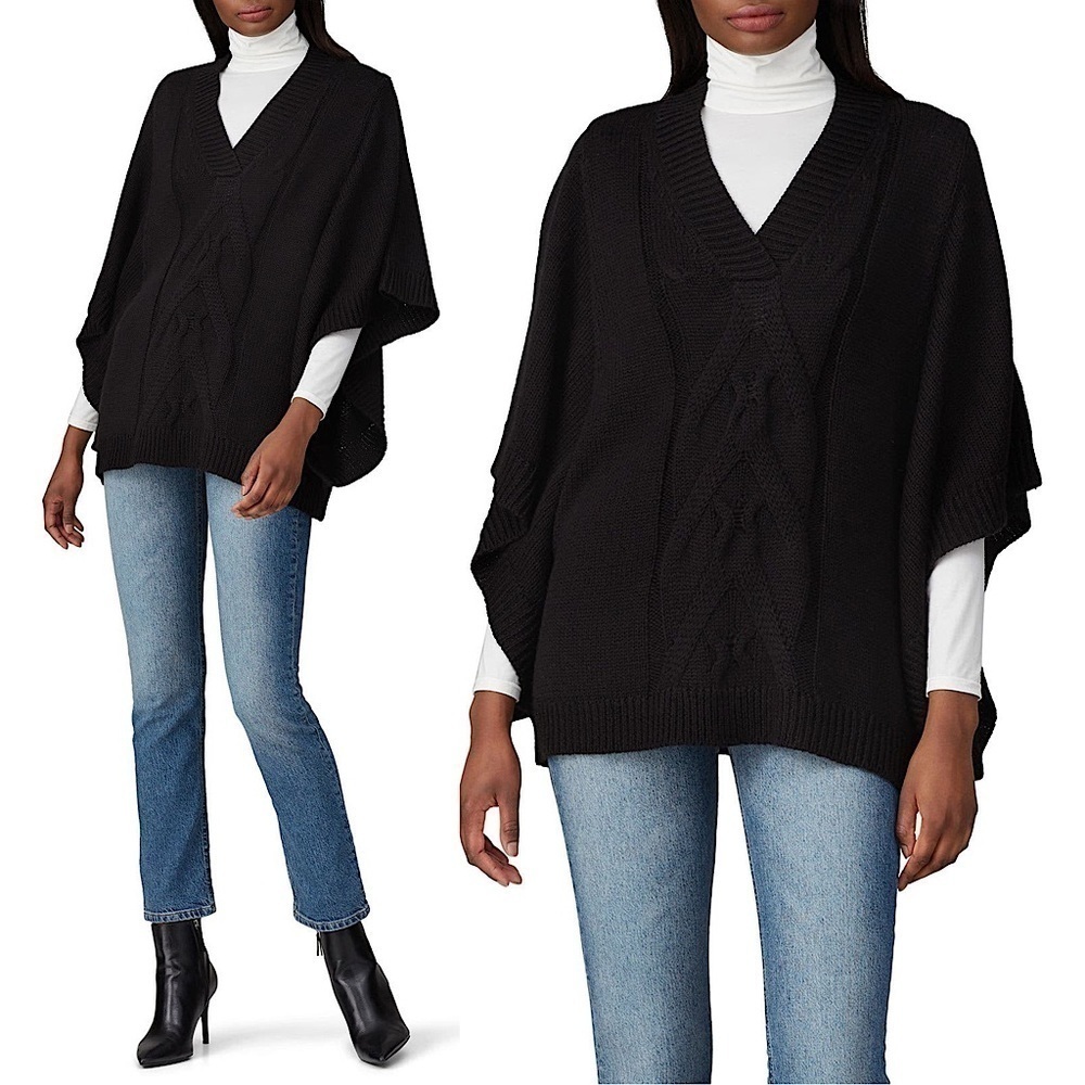 KAUFMAN‎ FRANCO Sweater Wool Oversized Chunky Cable Knit Batwing V-Neck Poncho S